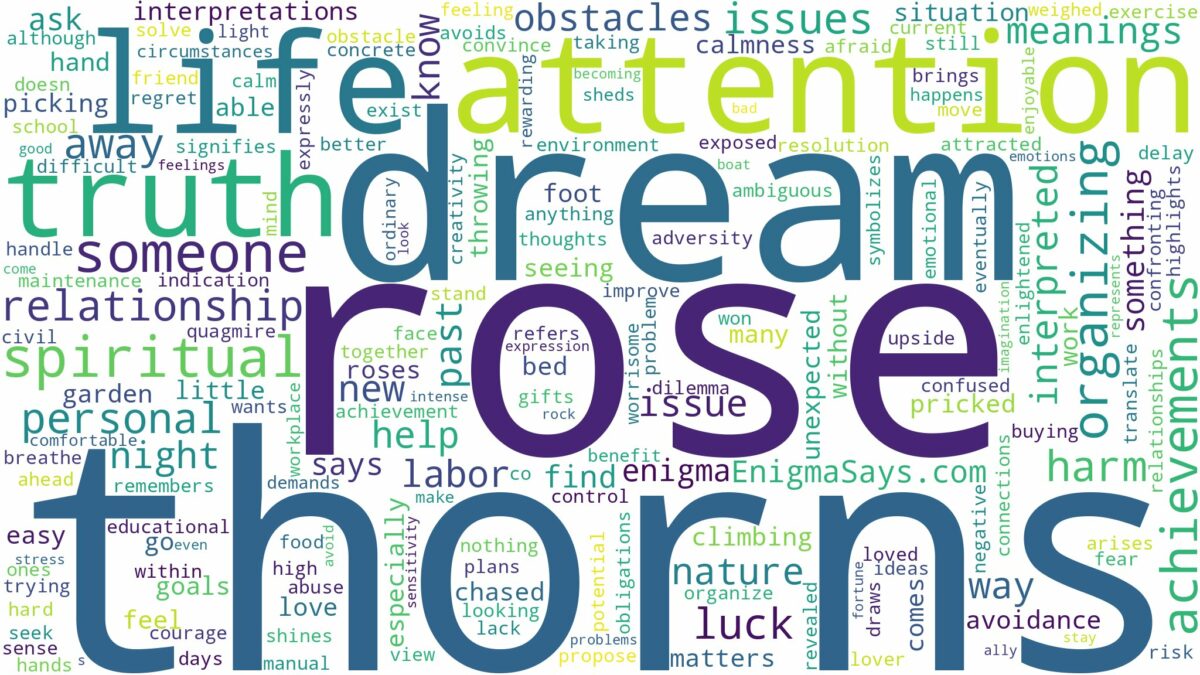 dream about rose thorns and related dreams with their meanings in a word cloud