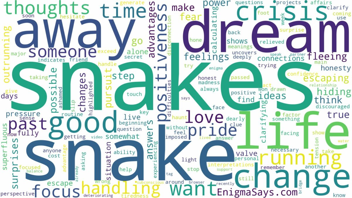 dreaming of running away from snakes and related dreams with their meanings in a word cloud