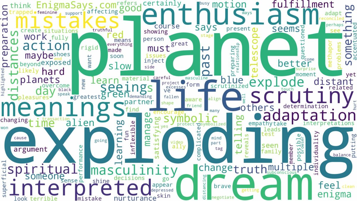 dreaming of a planet exploding and related dreams with their meanings in a word cloud