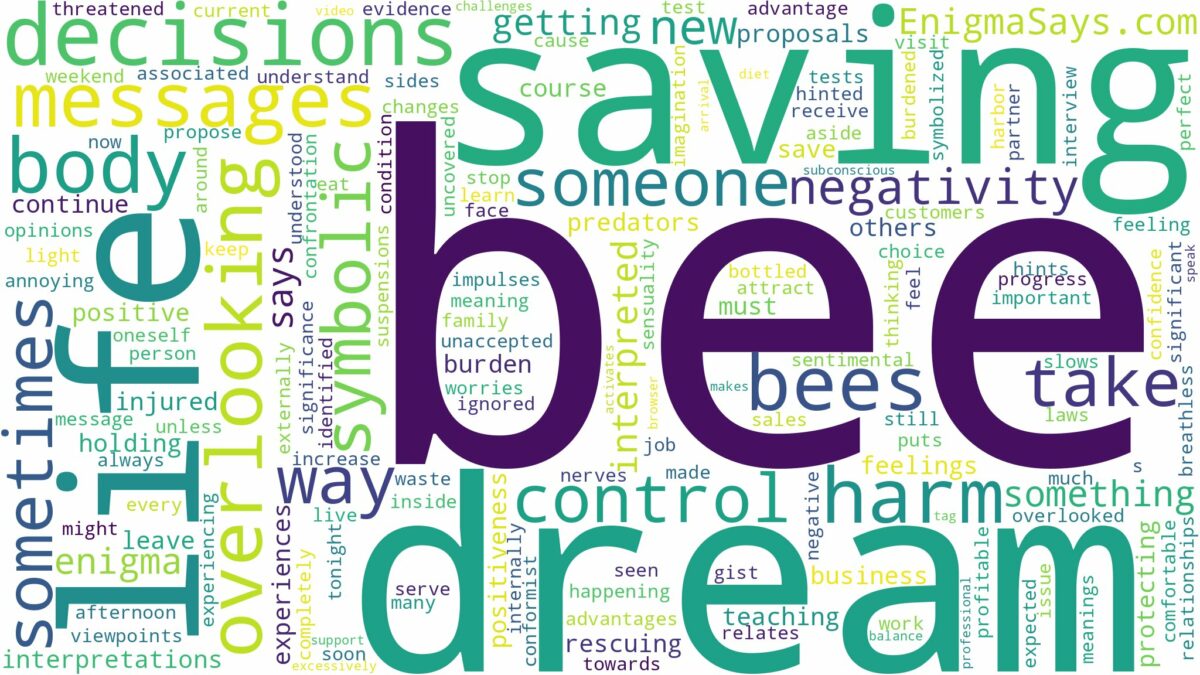 dream of saving a bee and related dreams with their meanings in a word cloud