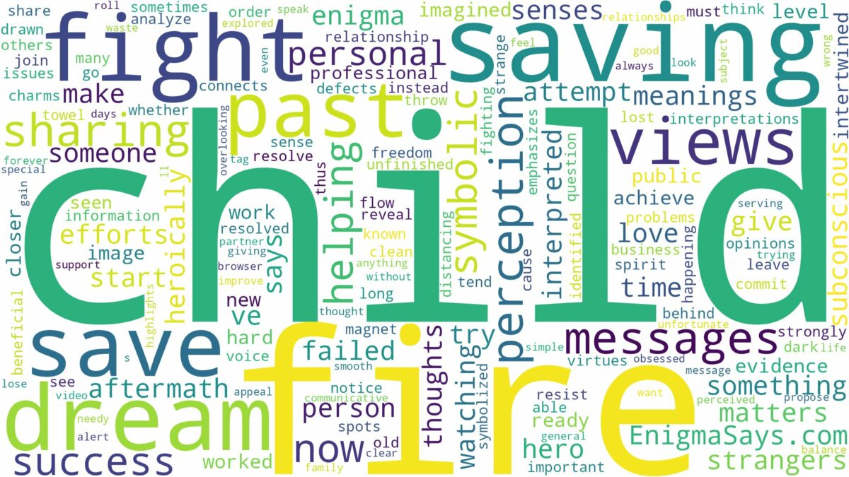 dreaming of saving a child from fire and related dreams with their meanings in a word cloud