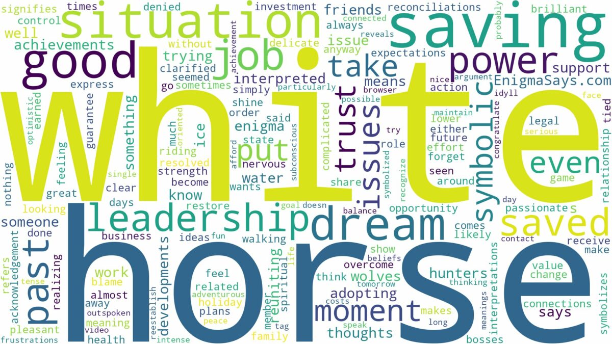 dreaming of saving a white horse and related dreams with their meanings in a word cloud