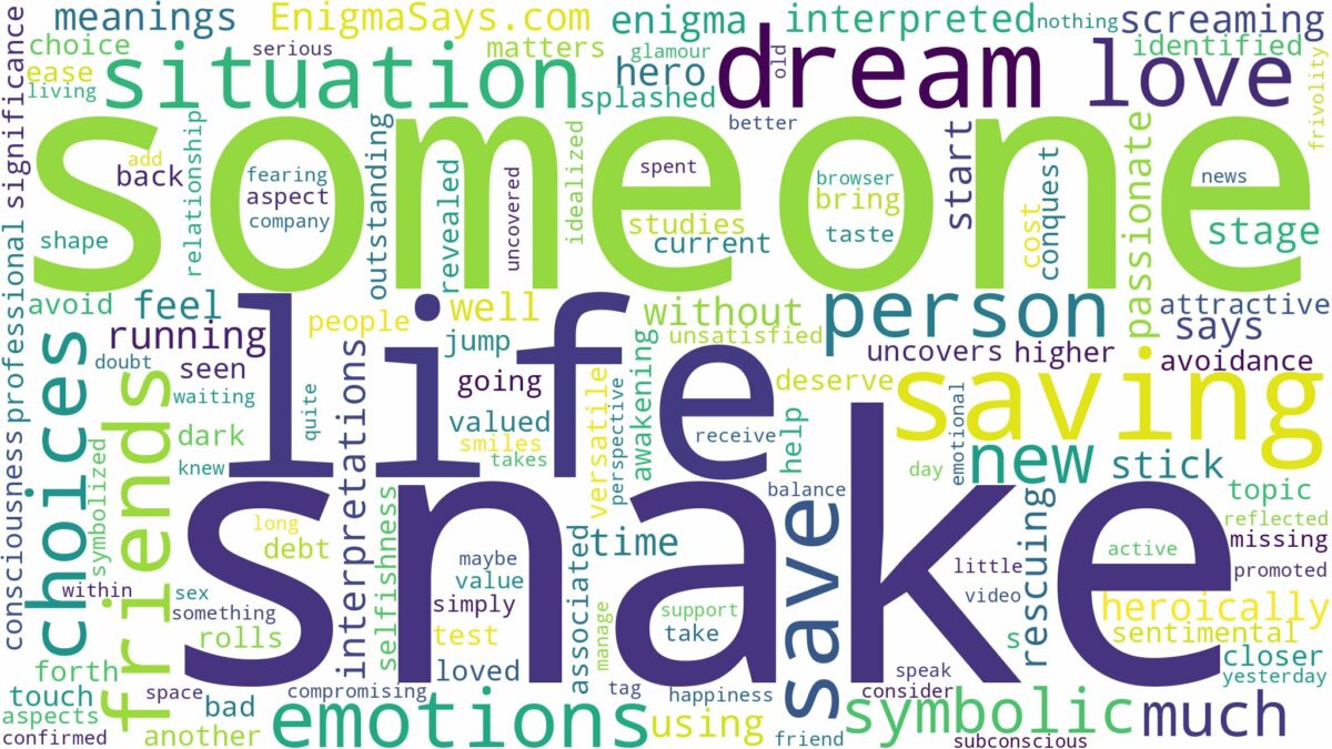 dreaming of saving someone from snake and related dreams with their meanings in a word cloud