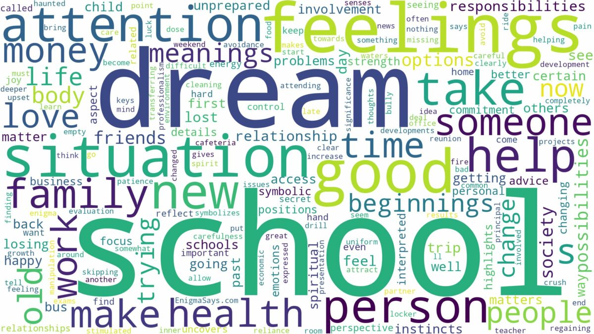 dream about school and related dreams with their meanings in a word cloud