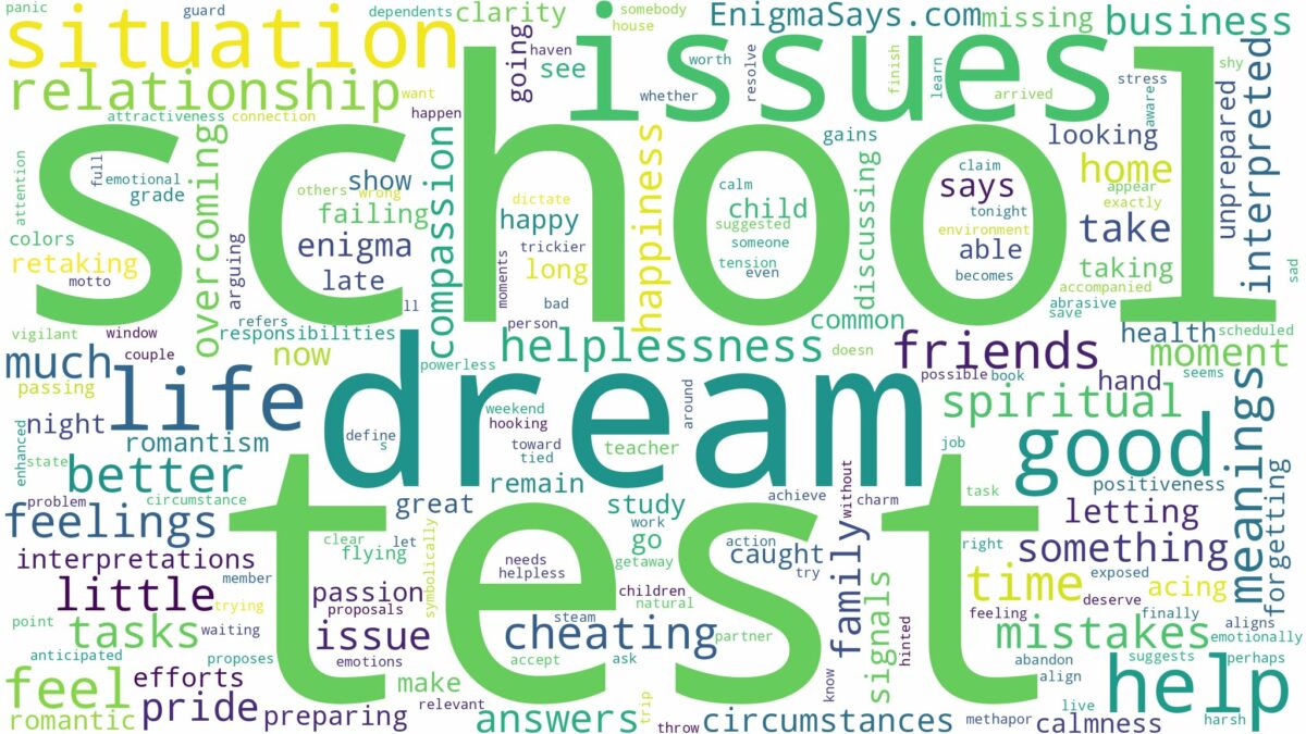 dream about school test and related dreams with their meanings in a word cloud