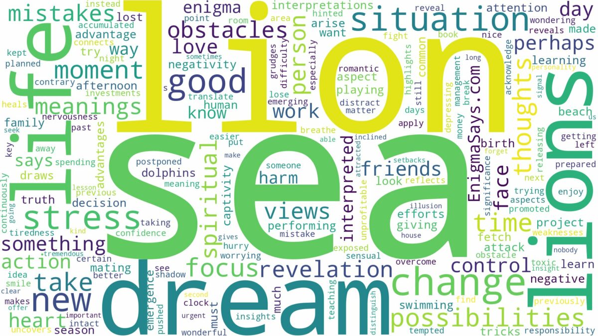 dream about sea lions and related dreams with their meanings in a word cloud