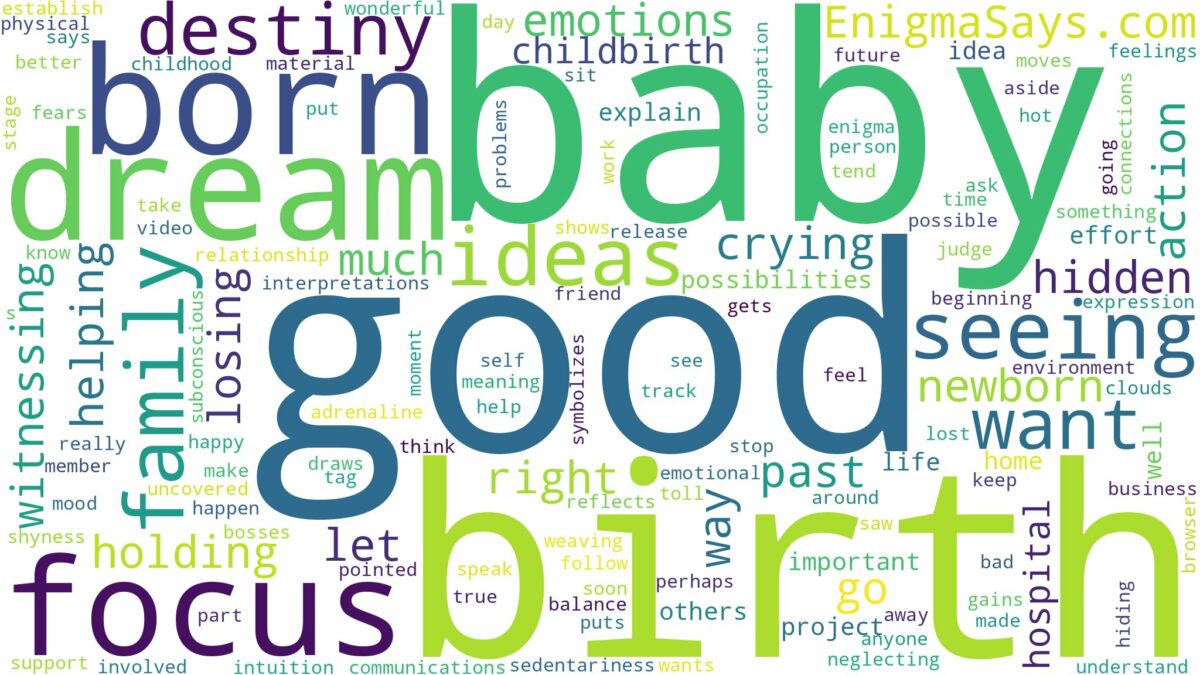 dreaming of seeing a baby being born and related dreams with their meanings in a word cloud