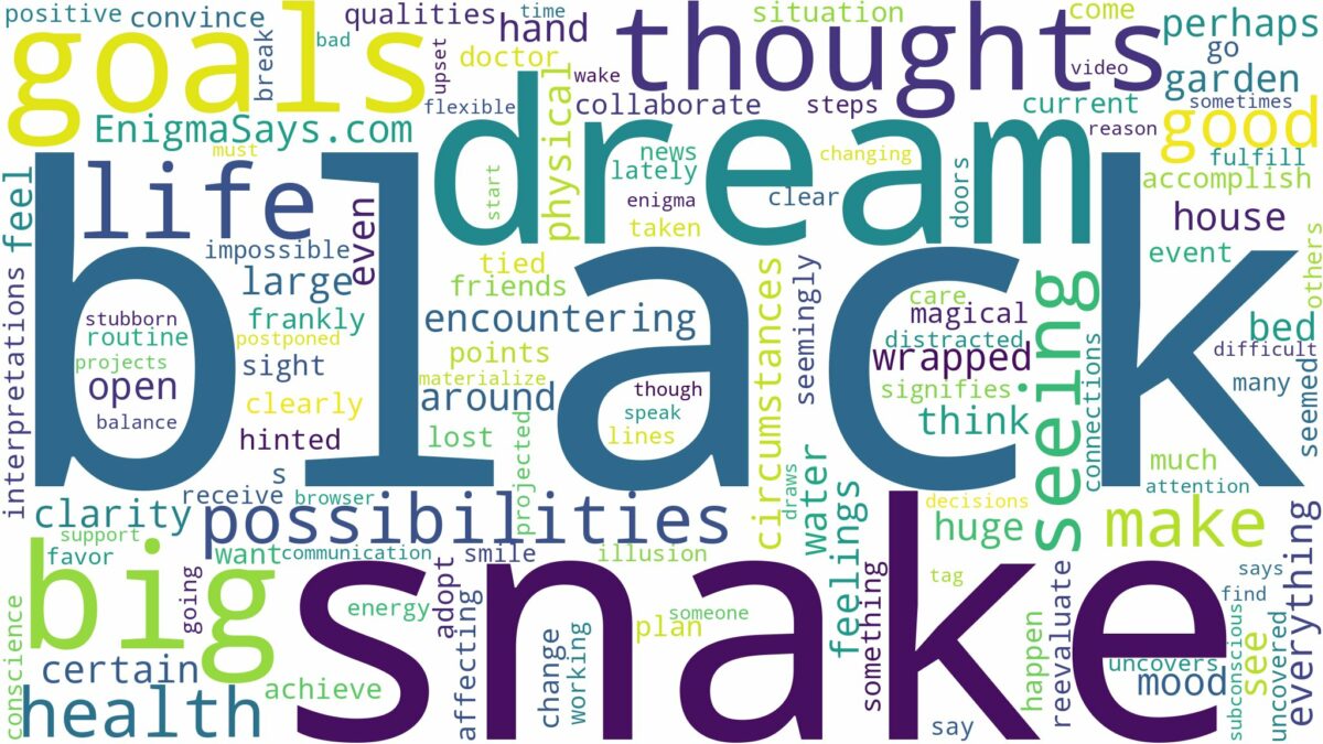 dreaming of seeing a big black snake and related dreams with their meanings in a word cloud