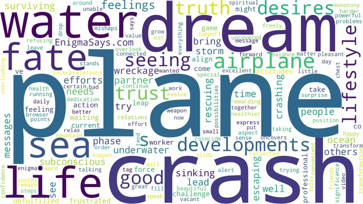 dreaming of seeing a plane crash into water and related dreams with their meanings in a word cloud