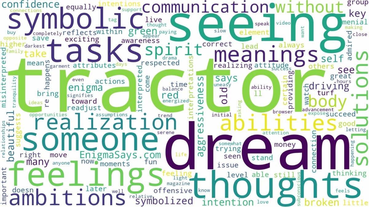 dream of seeing a tractor and related dreams with their meanings in a word cloud