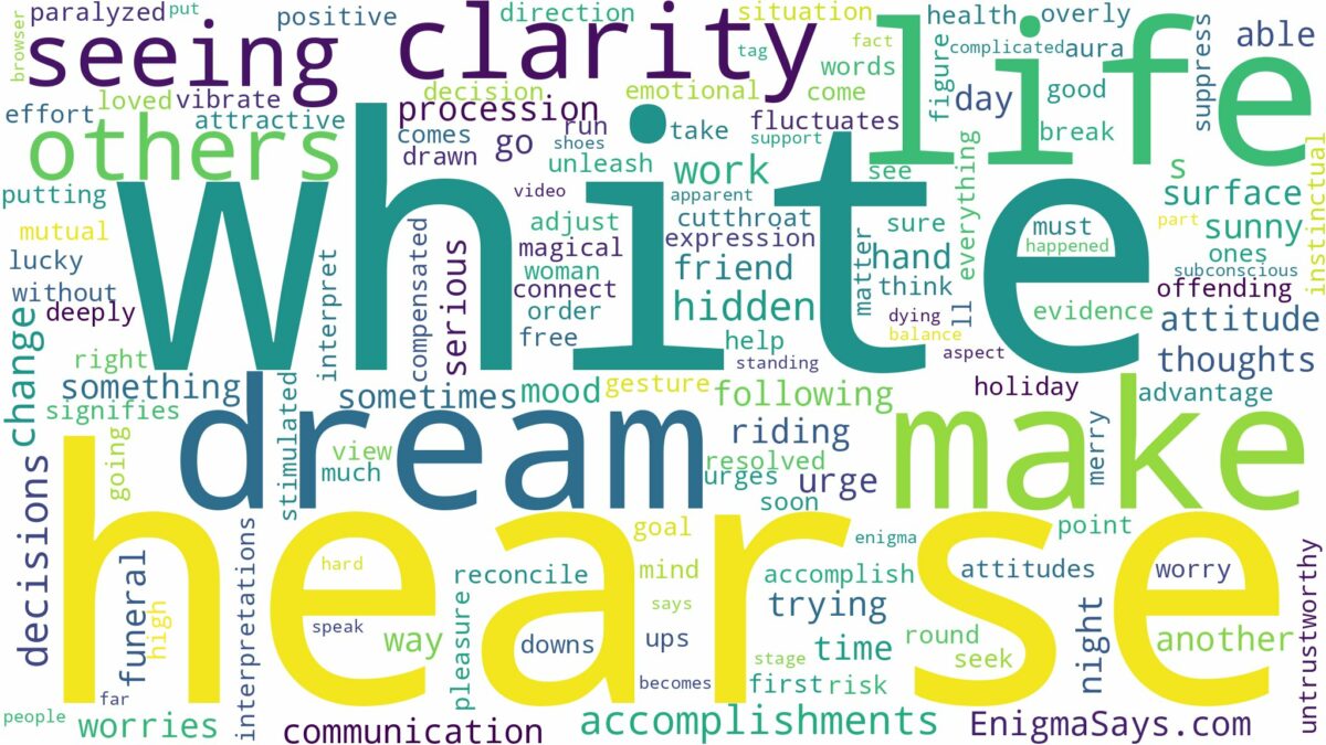 dreaming of seeing a white hearse and related dreams with their meanings in a word cloud