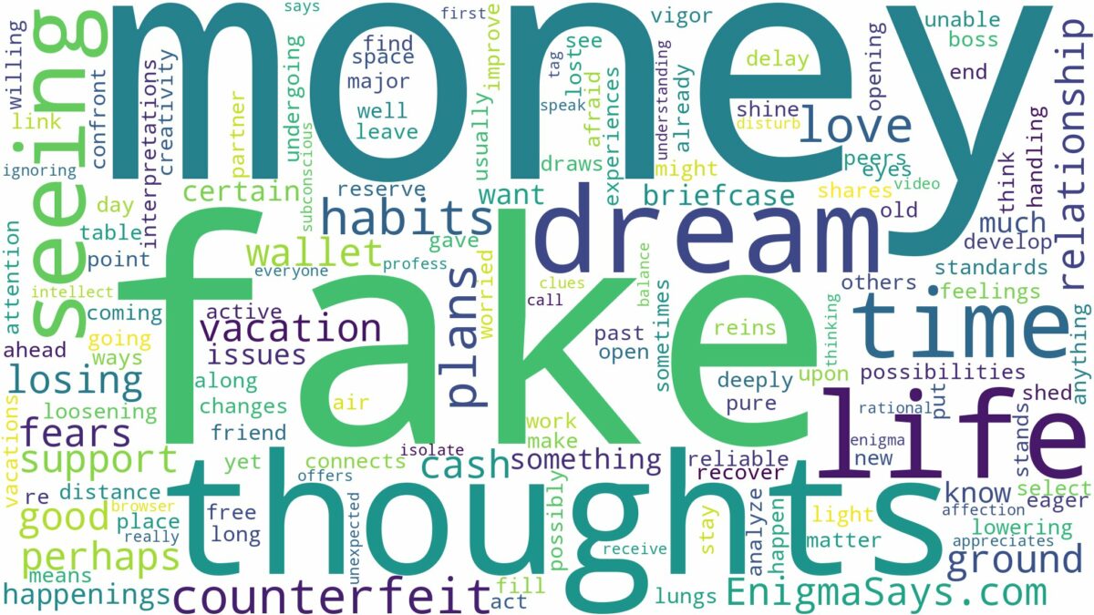 dreaming of seeing fake money and related dreams with their meanings in a word cloud