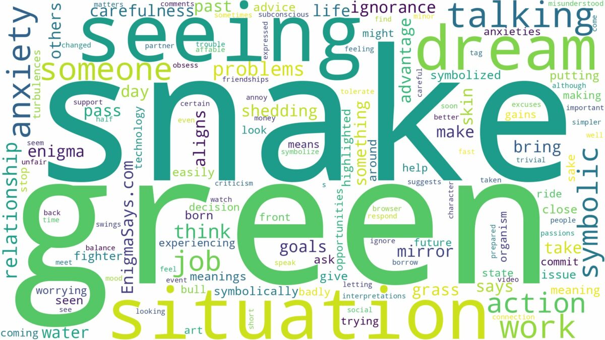 dreaming of seeing green snake and related dreams with their meanings in a word cloud