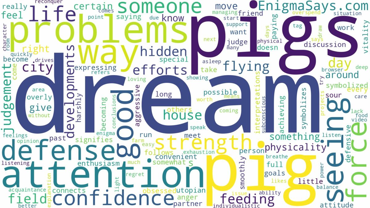 dream of seeing pigs and related dreams with their meanings in a word cloud