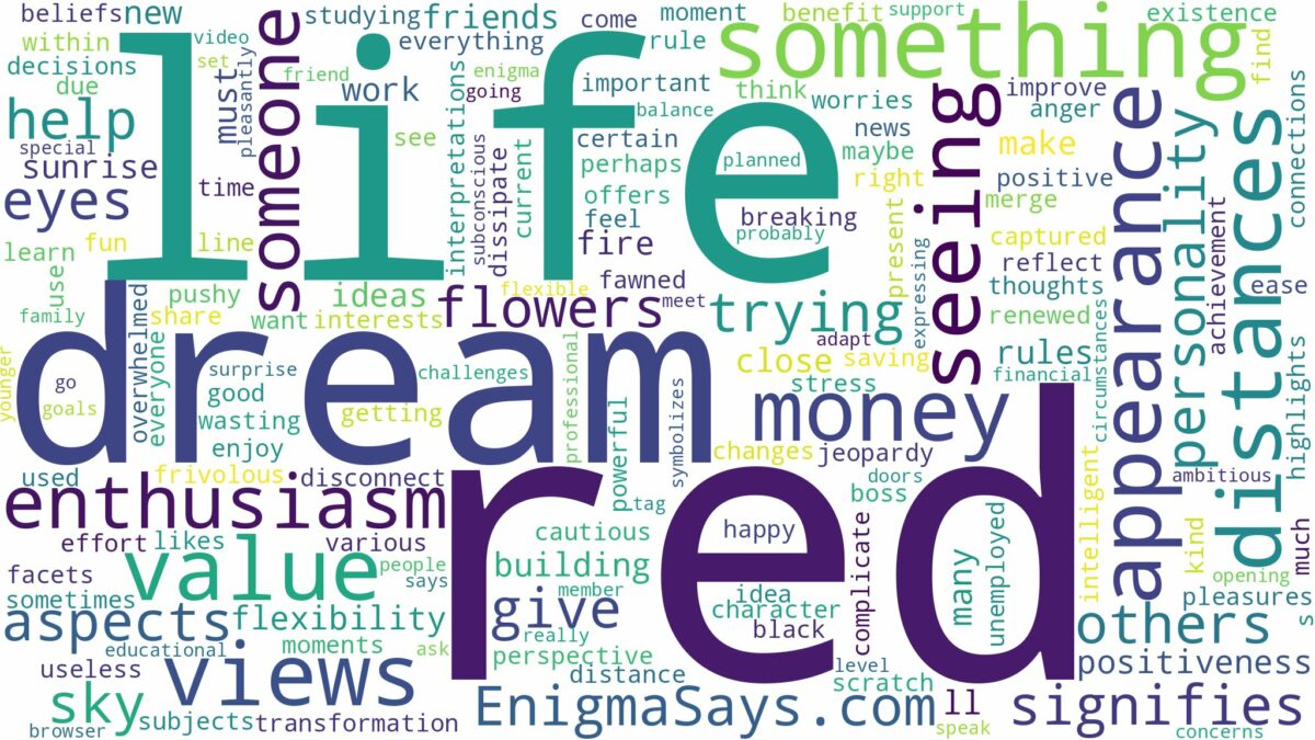 dream of seeing red and related dreams with their meanings in a word cloud