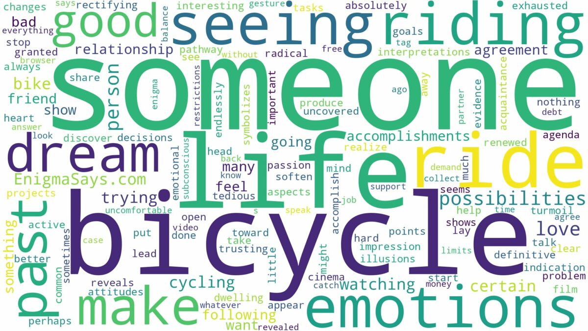 dreaming of seeing someone riding a bicycle and related dreams with their meanings in a word cloud