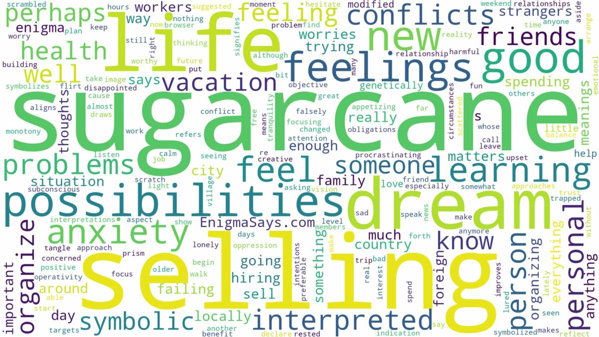 dream of selling sugarcane and related dreams with their meanings in a word cloud