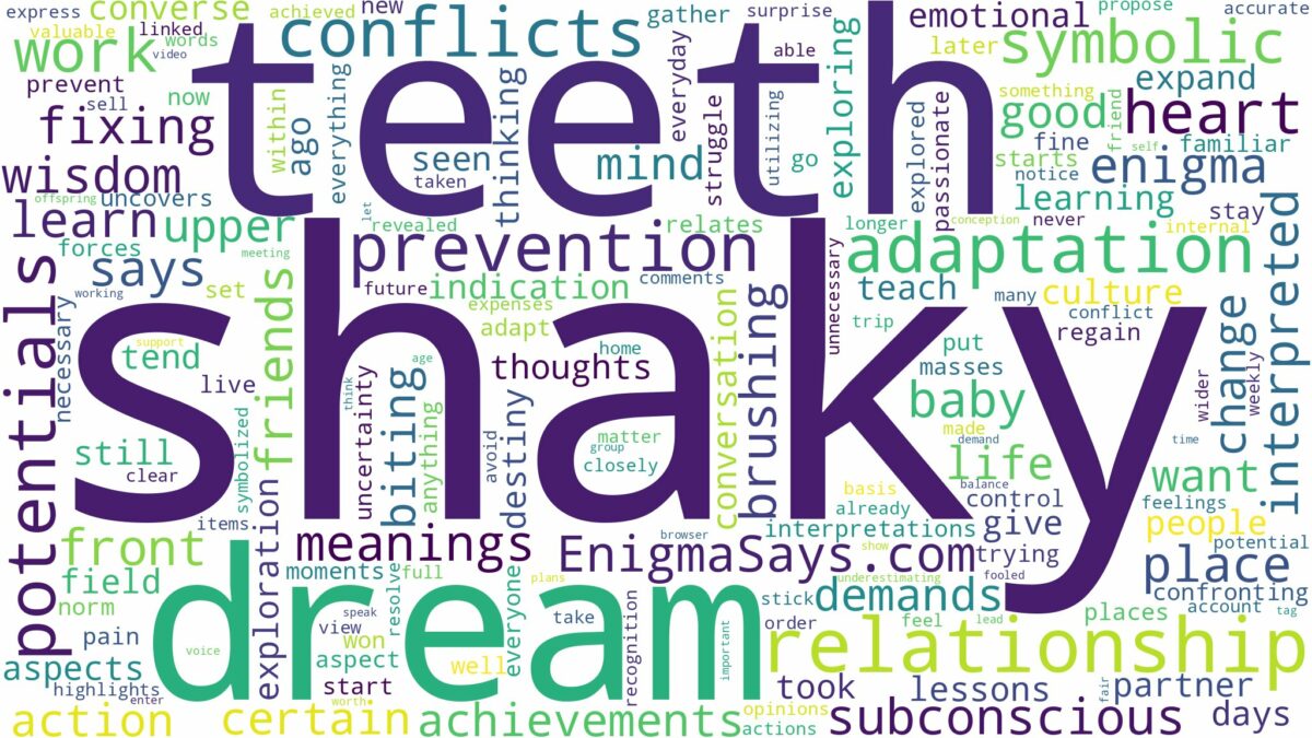 dream about shaky teeth and related dreams with their meanings in a word cloud