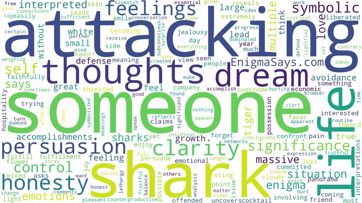 dreaming about shark attacking someone and related dreams with their meanings in a word cloud