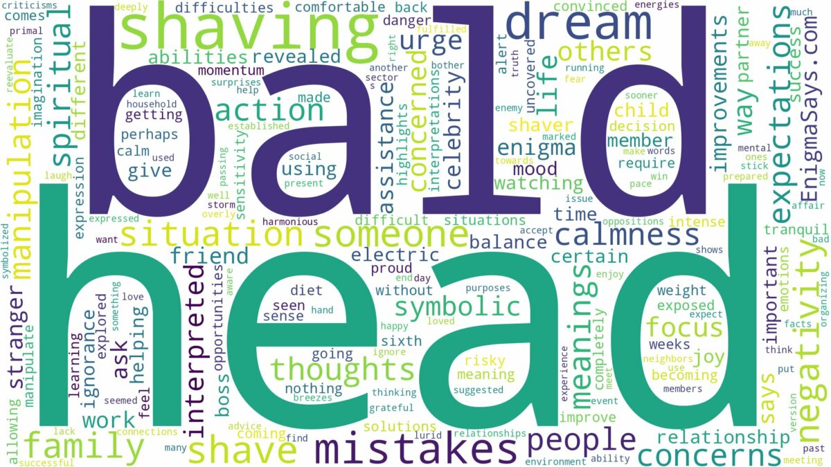 dreaming of shaving head bald and related dreams with their meanings in a word cloud