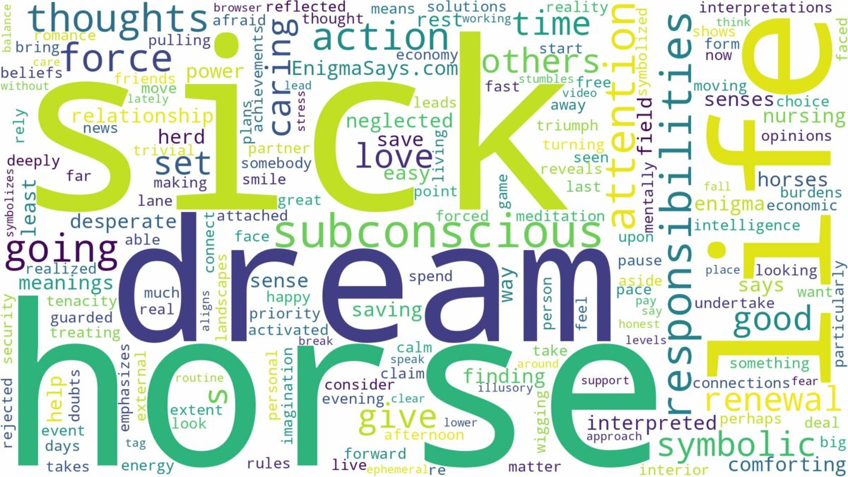 dream about sick horse and related dreams with their meanings in a word cloud