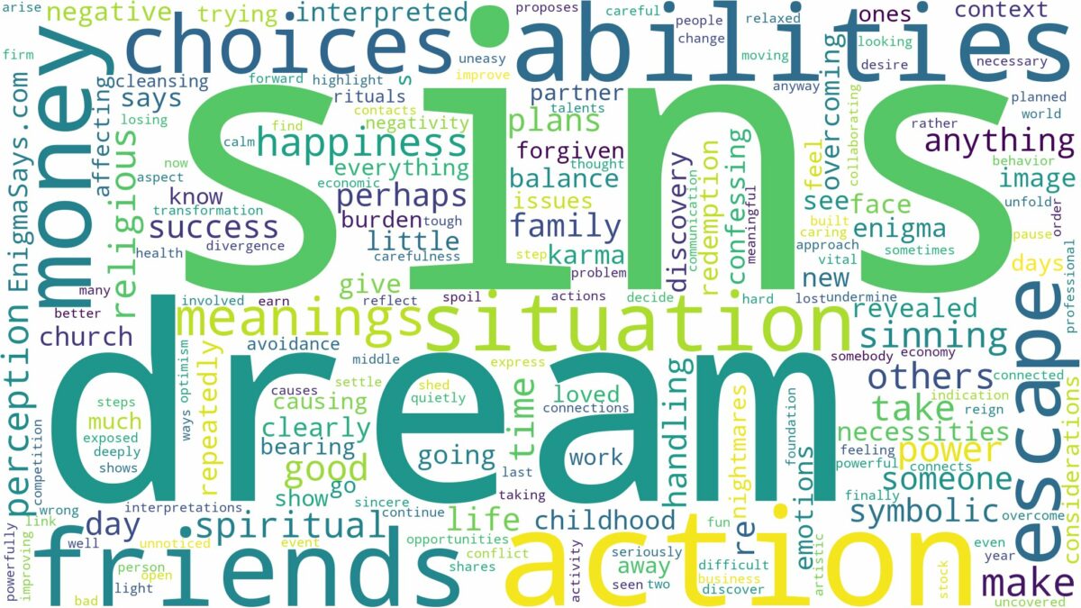 dreams about sins and related dreams with their meanings in a word cloud