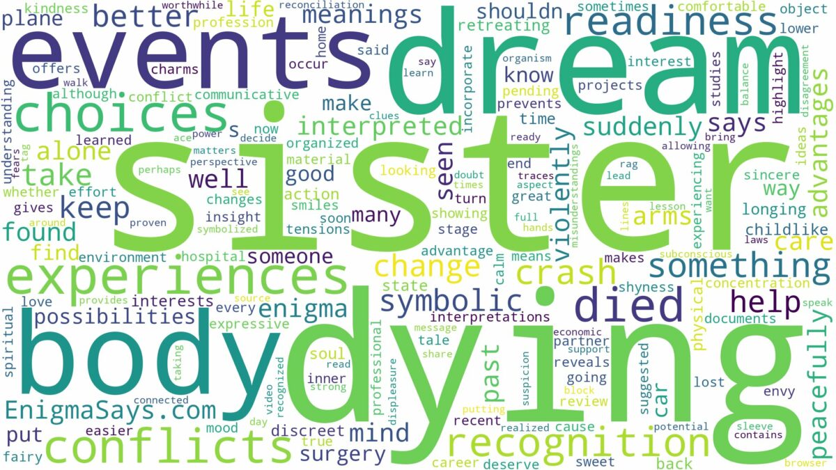 dream about sister died and related dreams with their meanings in a word cloud