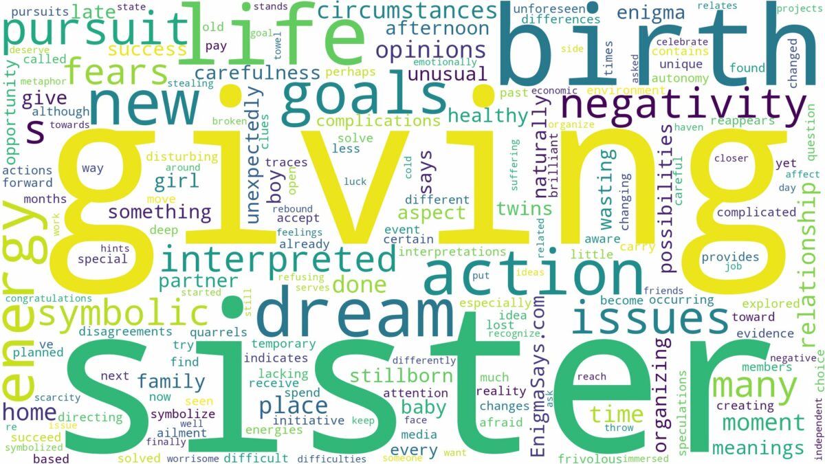 dreaming about sister giving birth and related dreams with their meanings in a word cloud