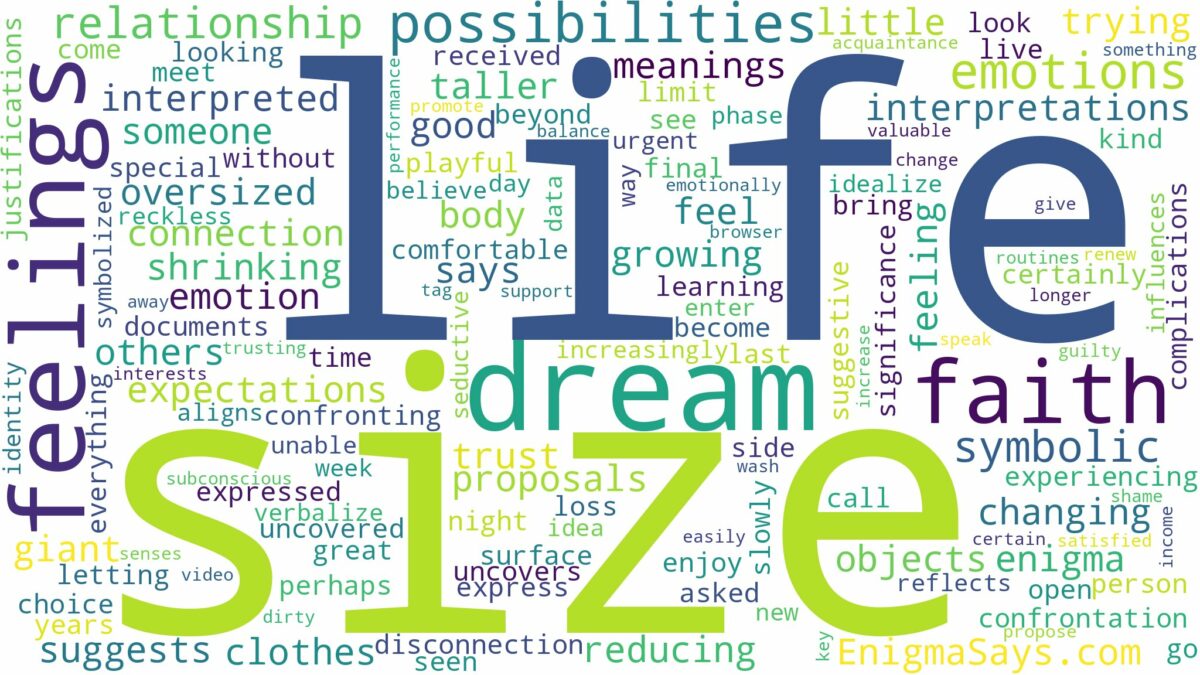 dream about size and related dreams with their meanings in a word cloud