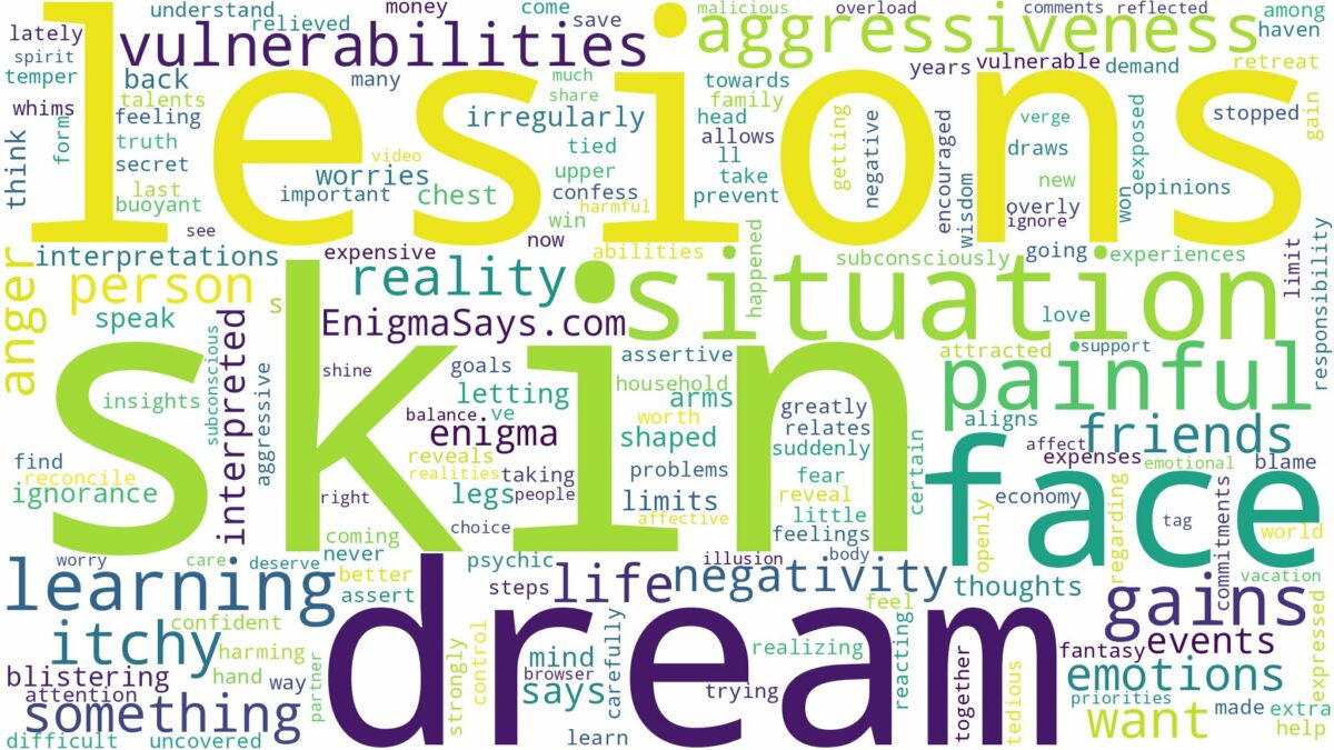 dream about skin lesions and related dreams with their meanings in a word cloud