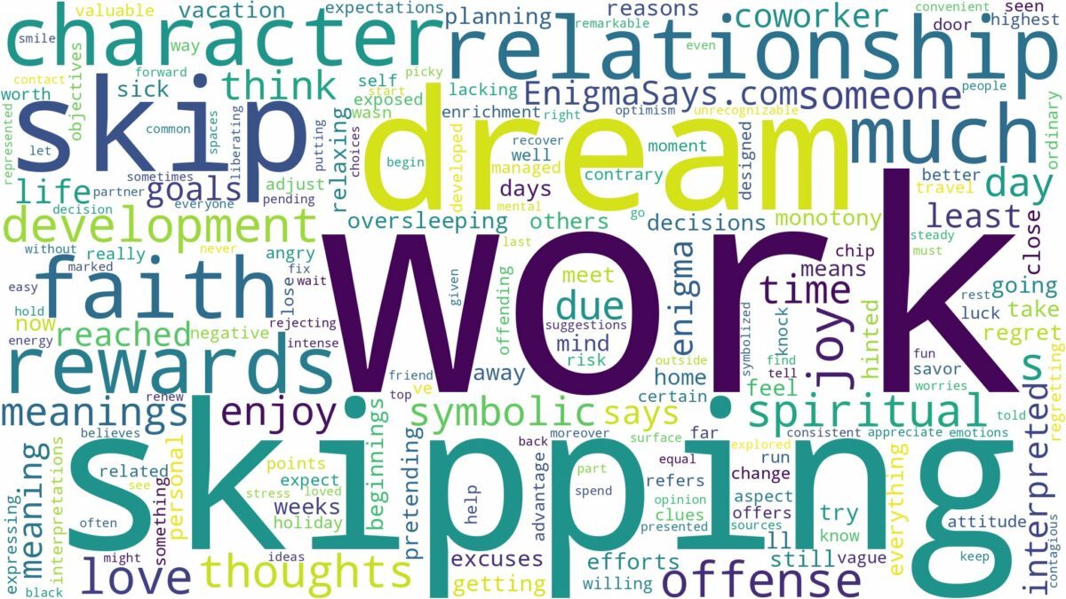 dream of skipping work and related dreams with their meanings in a word cloud