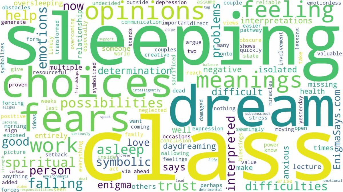 dream of sleeping in class and related dreams with their meanings in a word cloud