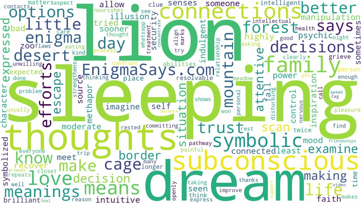 dream of sleeping lion and related dreams with their meanings in a word cloud