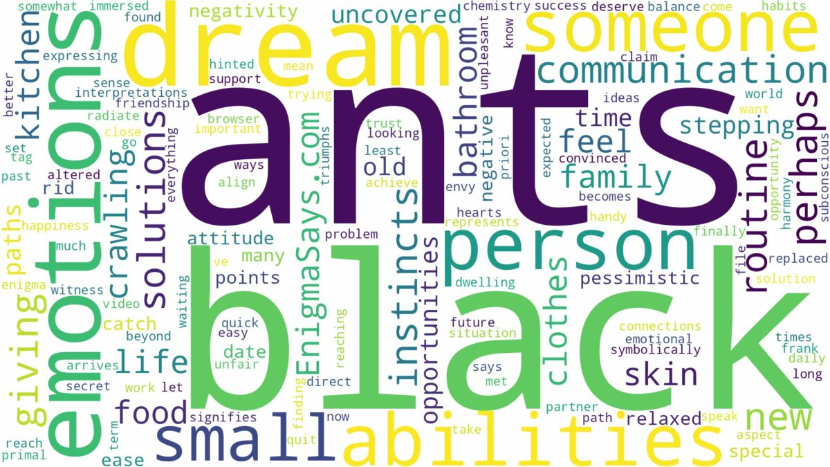 dream about small black ants and related dreams with their meanings in a word cloud