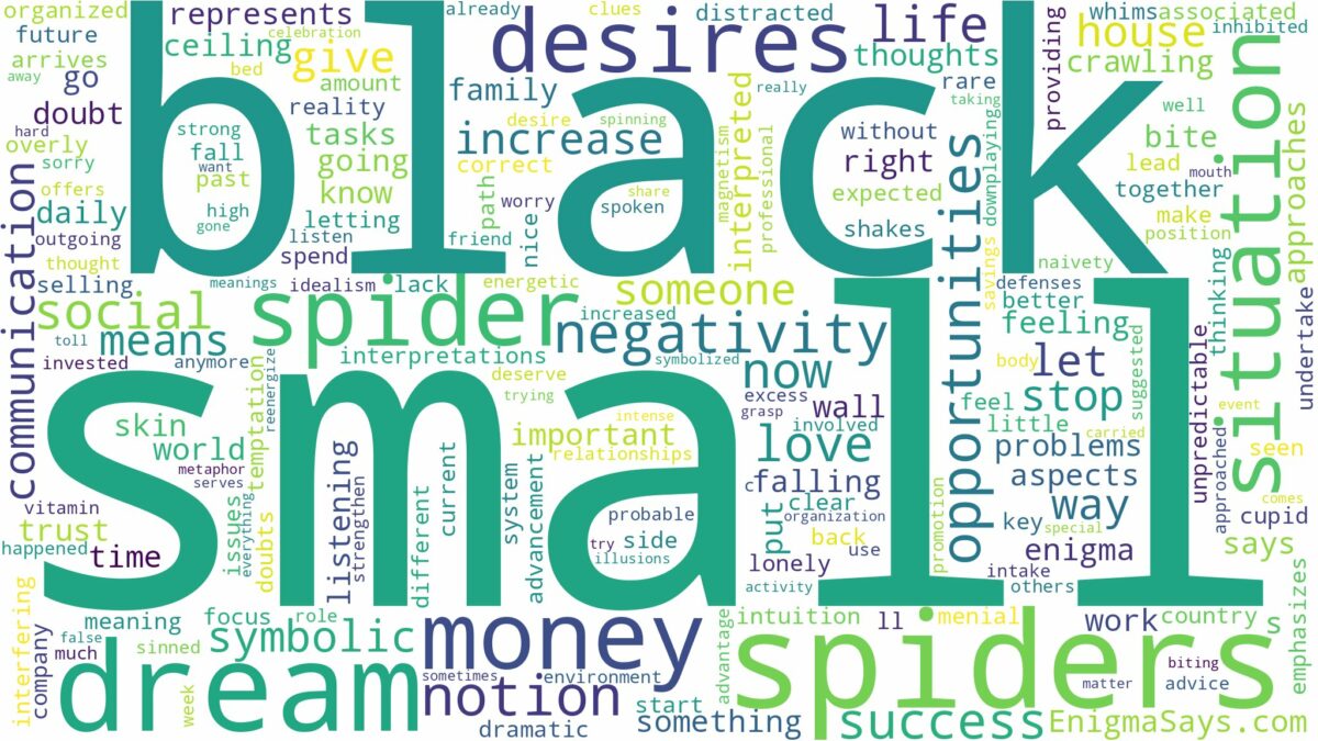 dream about small black spiders and related dreams with their meanings in a word cloud