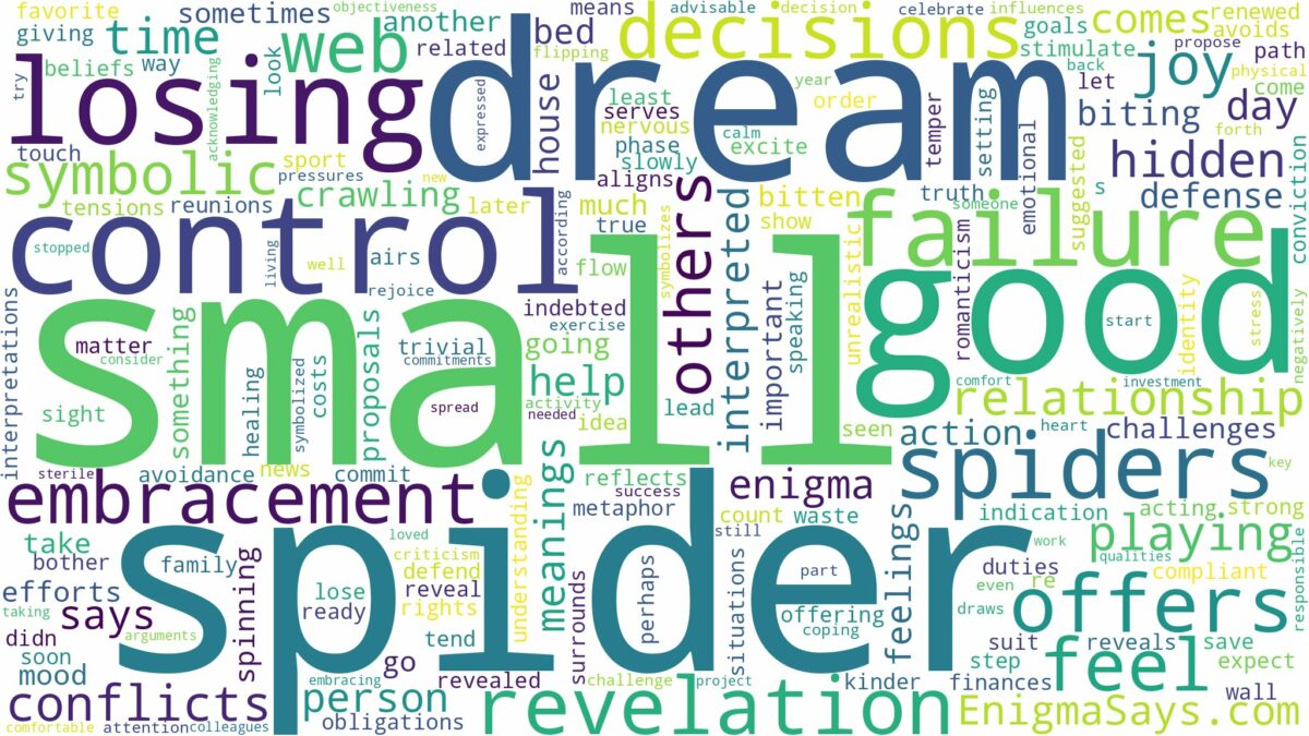 dream about small spiders and related dreams with their meanings in a word cloud