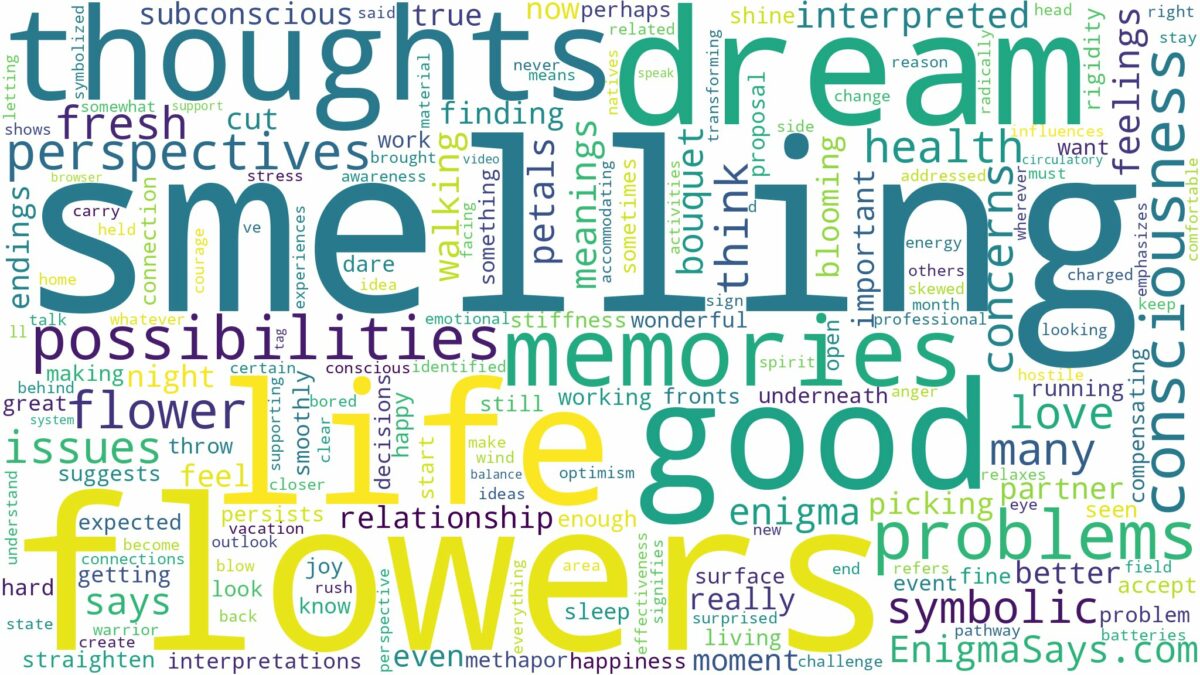 dream of smelling flowers and related dreams with their meanings in a word cloud