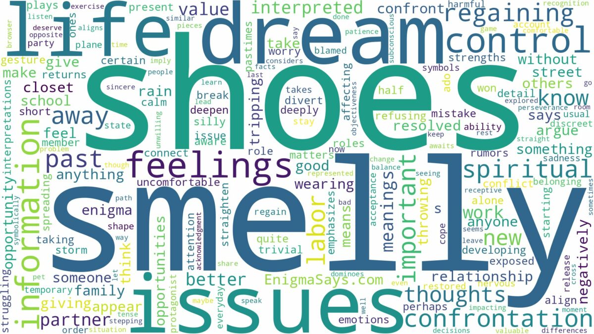 dream about smelly shoes and related dreams with their meanings in a word cloud