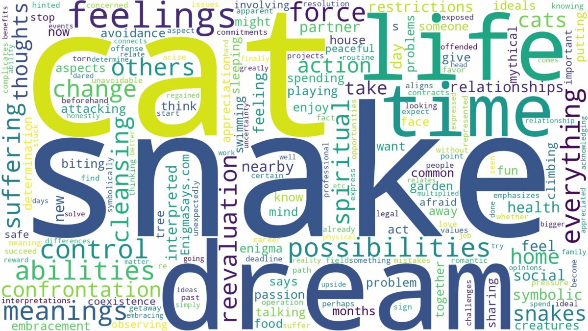 dream about snake and cat and related dreams with their meanings in a word cloud