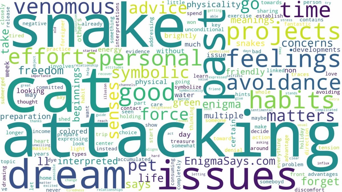 dreaming about snake attacking cat and related dreams with their meanings in a word cloud