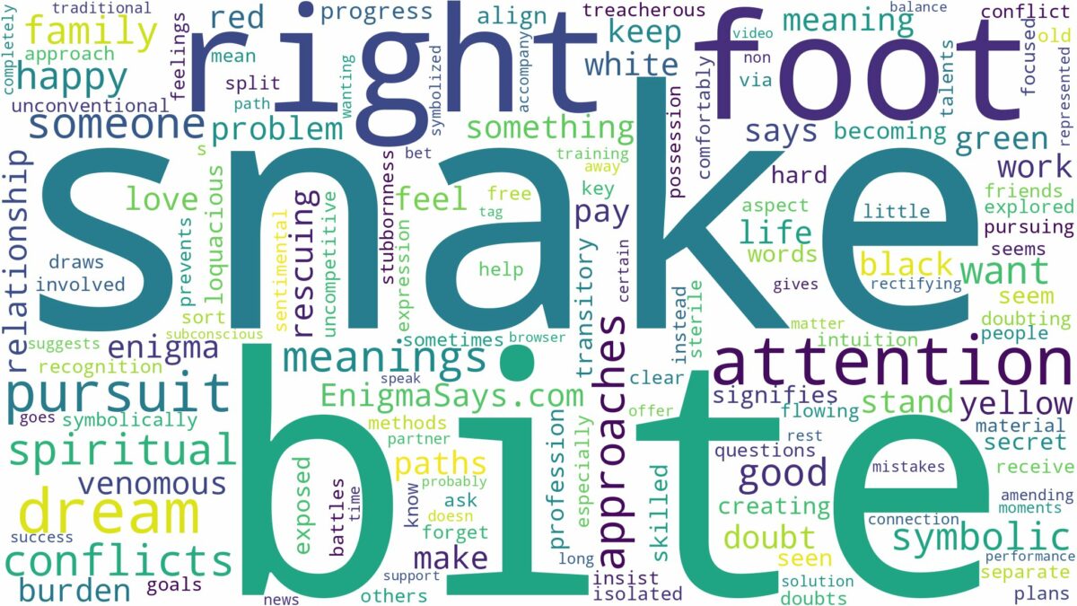 dream about snake bite on your right foot and related dreams with their meanings in a word cloud