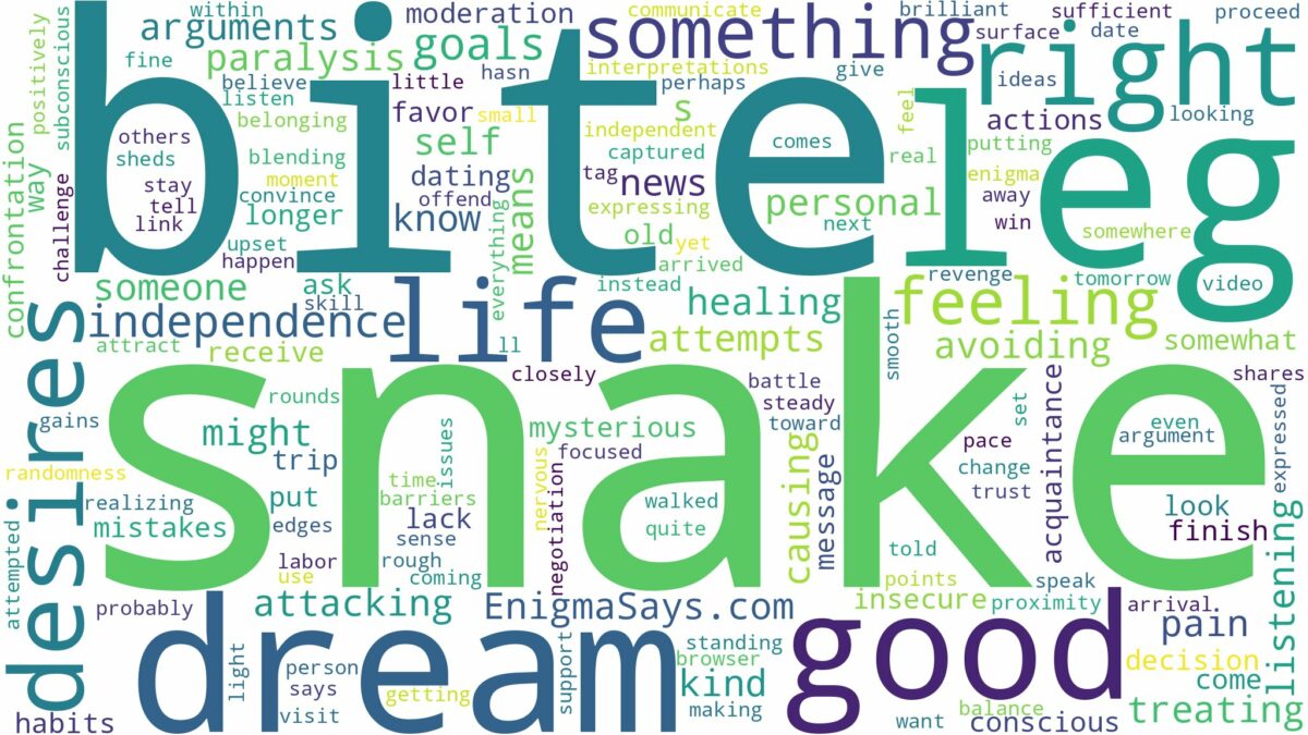 dream about snake bite on right leg and related dreams with their meanings in a word cloud