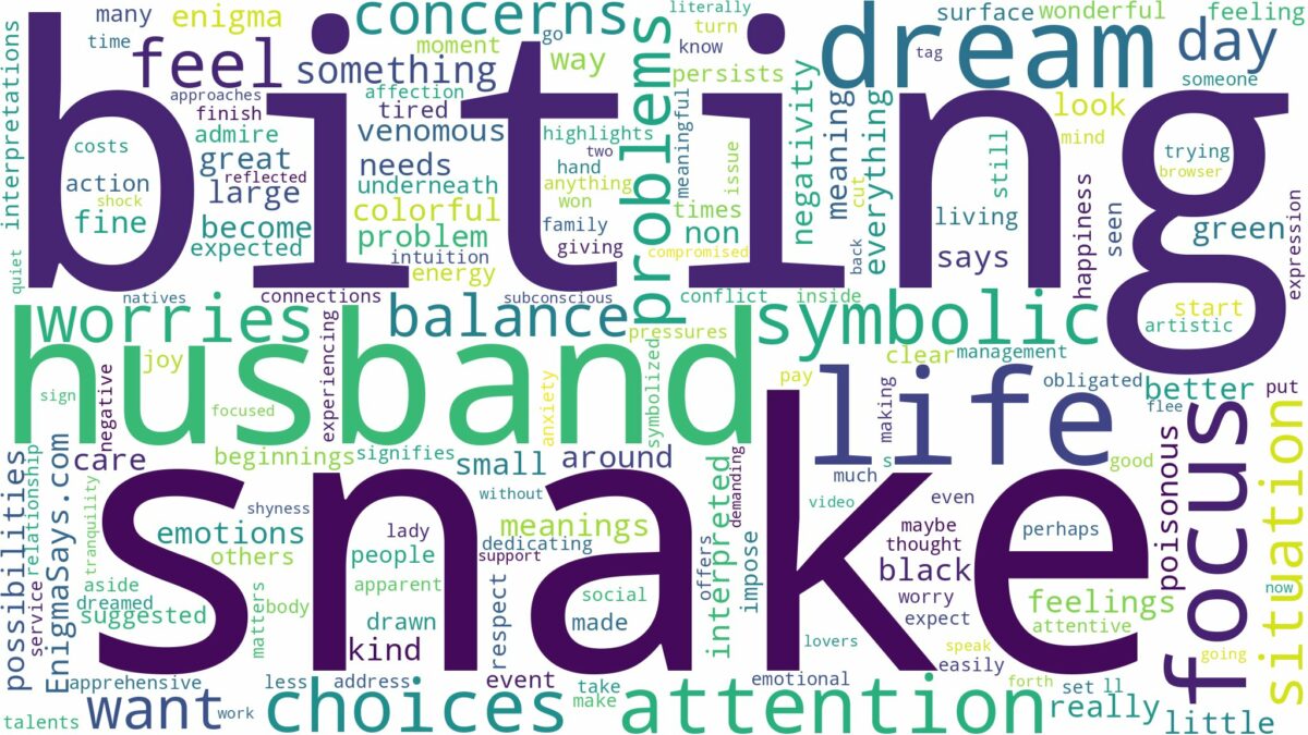 dreaming about snake biting husband and related dreams with their meanings in a word cloud