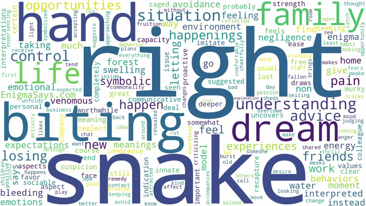 dreaming about snake biting right hand and related dreams with their meanings in a word cloud