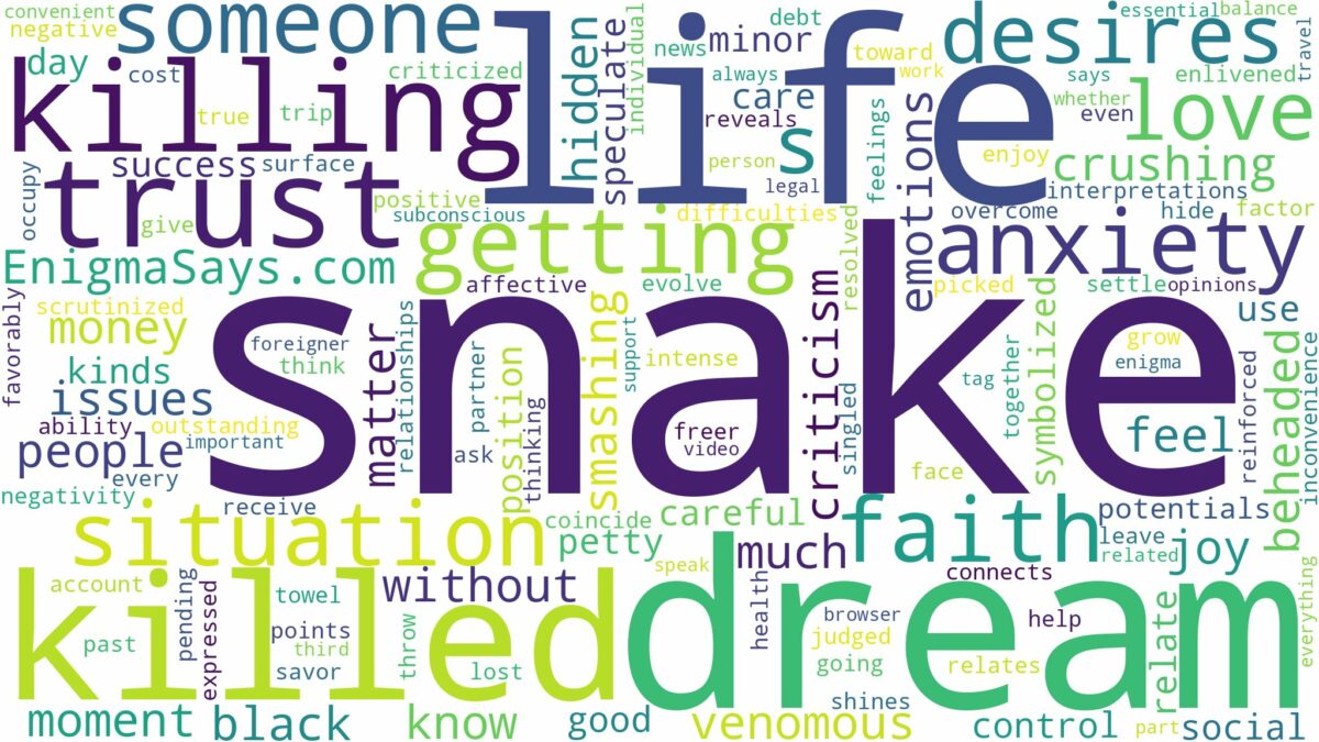 dreaming about snake getting killed and related dreams with their meanings in a word cloud