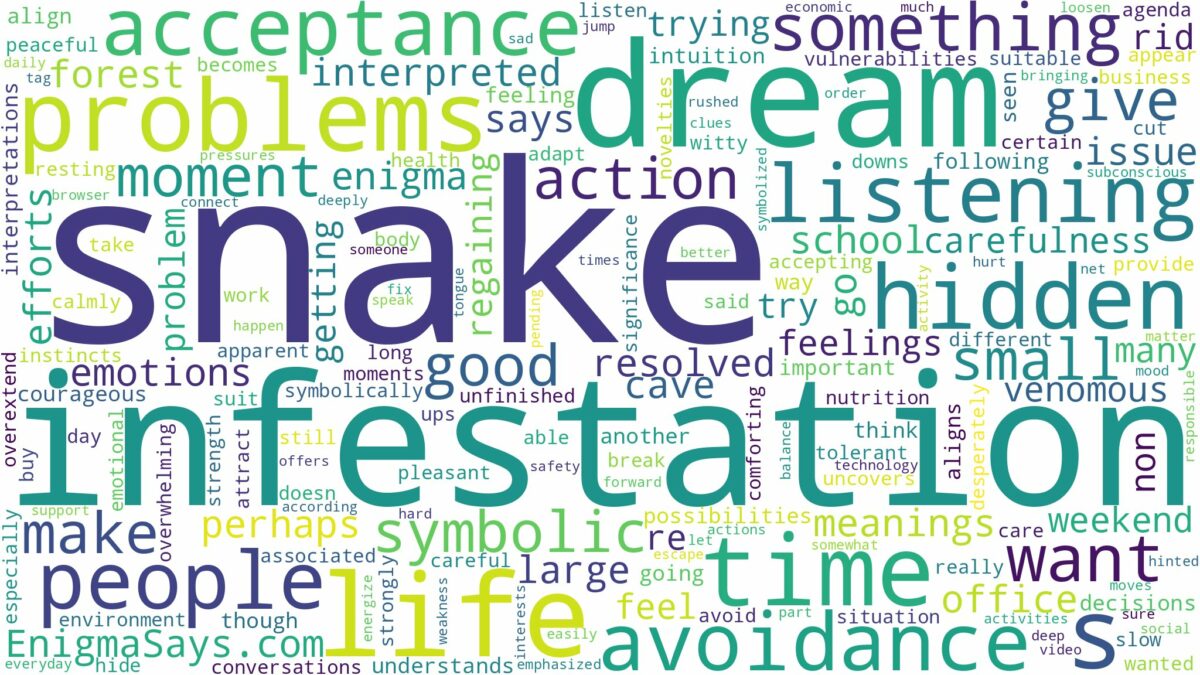 dream about snake infestation and related dreams with their meanings in a word cloud