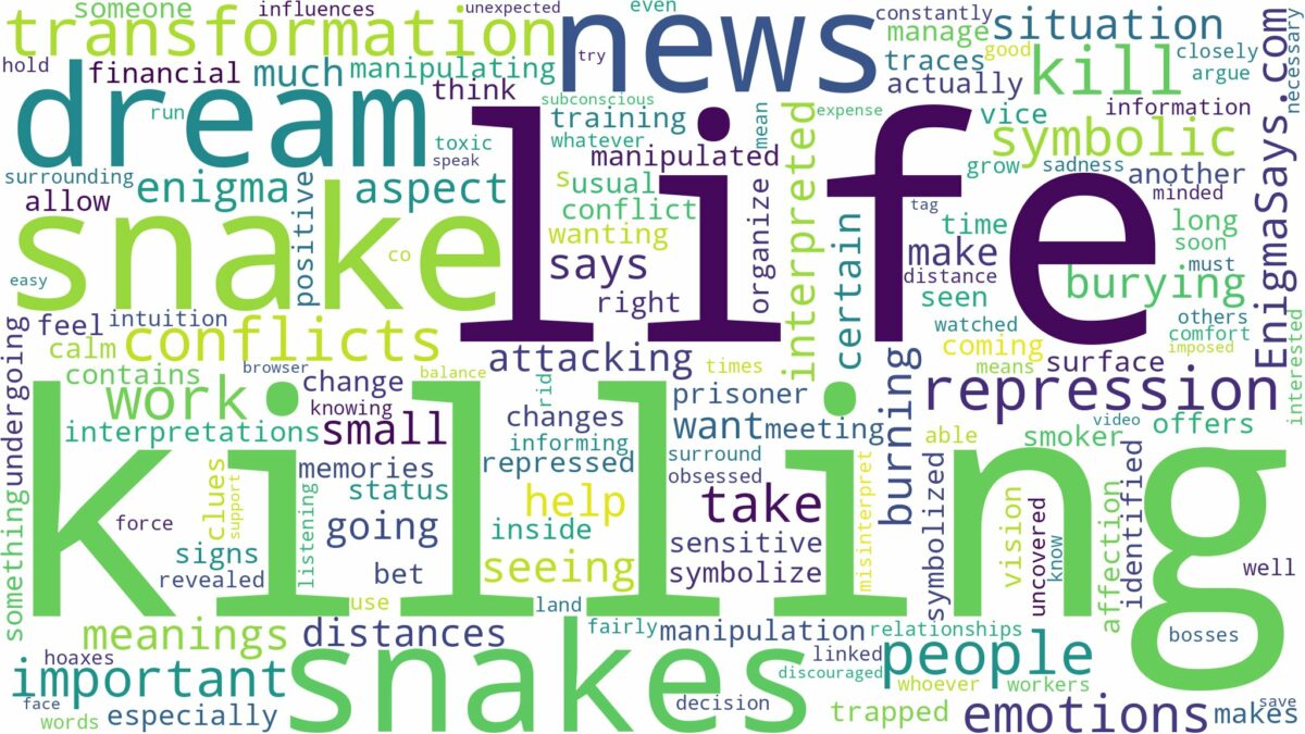 dreaming of snake killing and related dreams with their meanings in a word cloud