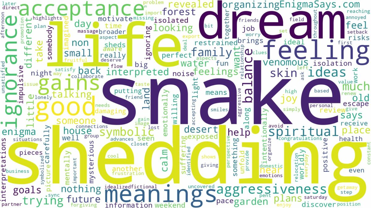 dreaming of snake shedding and related dreams with their meanings in a word cloud