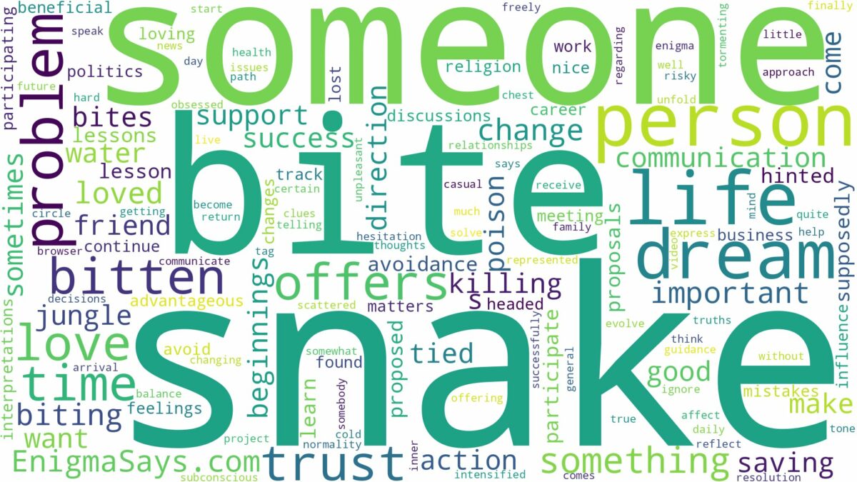 dreaming about someone being bitten by a snake and related dreams with their meanings in a word cloud