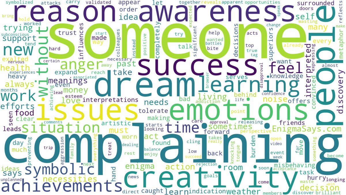 dreaming of someone complaining and related dreams with their meanings in a word cloud